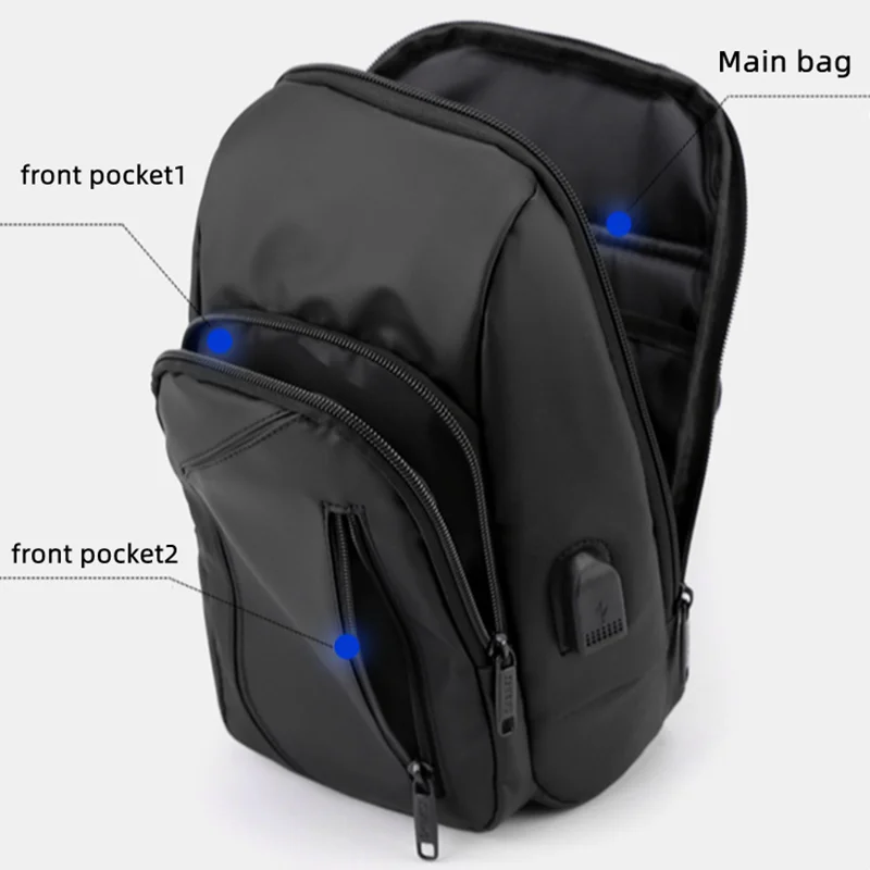 Men\'s Waterproof USB Oxford Crossbody Bag  Chest Bag for Male Sport Shoulder Sling Bag Multifunction Short Travel Messenger Pack