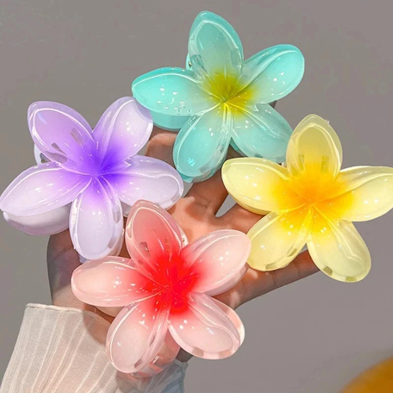 Gradient 8cm Large Flower Acrylic Hair Clip for Women Sweet Hairpins Hair Claws Crab Clamp Barrettes Hawaiian Hair Accessories
