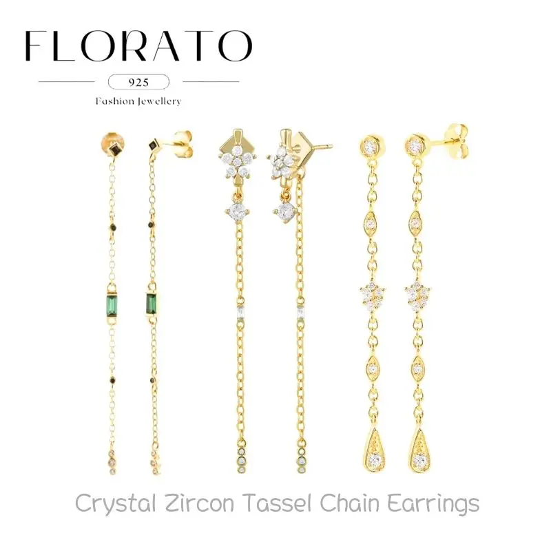 

925 Sterling Silver Ear Needles Crystal Geometric Zircon Tassel Earrings For Women Temperament High Fashion Party Jewelry Gifts