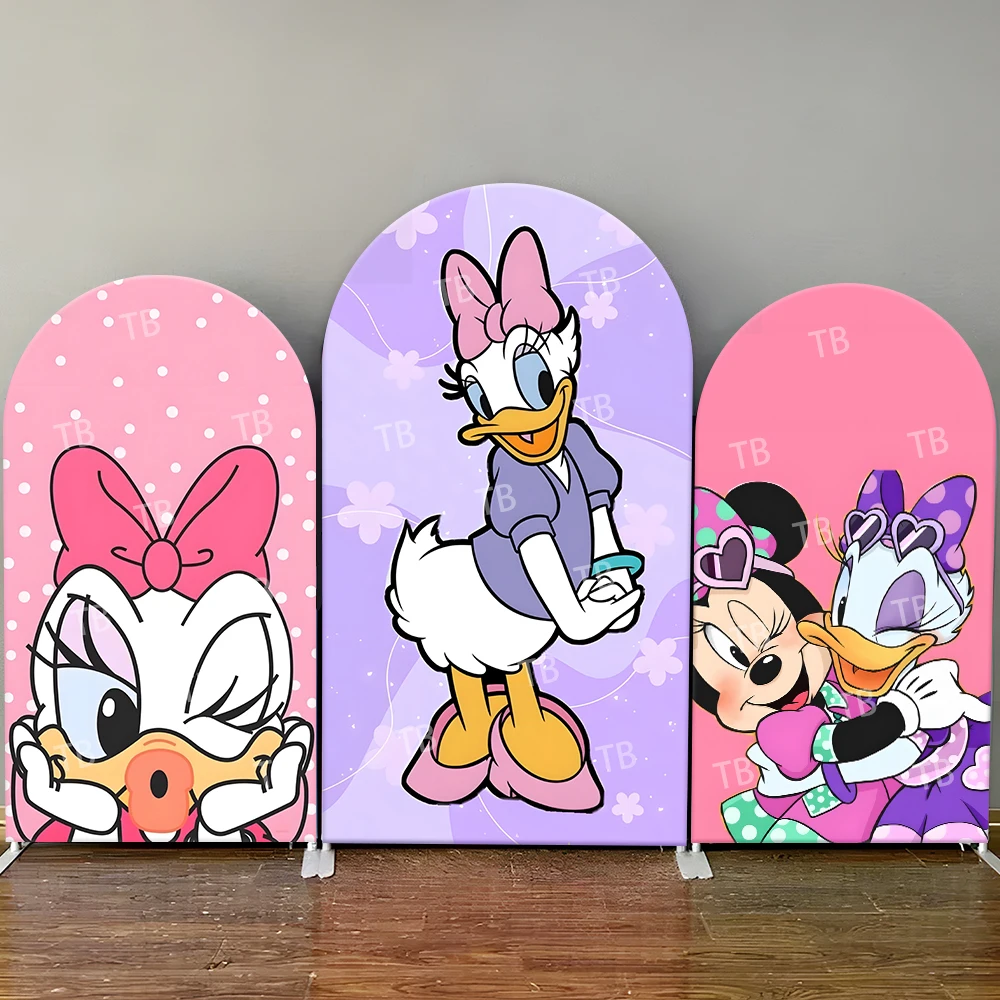 

Disney Daisy Duck & Minnie Mouse Arch Backdrop Cover Party Pink Purple Cute Photo Booth Props for Events & Home Decoration