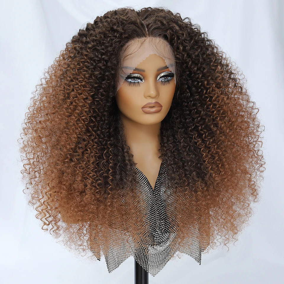 24 Inch Jerry Krul Synthetische Kant Pruiken Ombre Bordeaux Kinky Krullend Pruiken Voor Afro Vrouwelijke Zwarte Latisha Lace Front Pruiken voor Vrouw