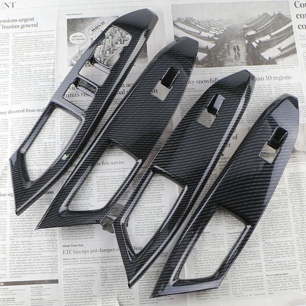 For Ford Focus 2019 2020-2023 Carbon Fiber Car Interior Door Armrest Panel Window Lift Button Cover Trim Interior Accessories