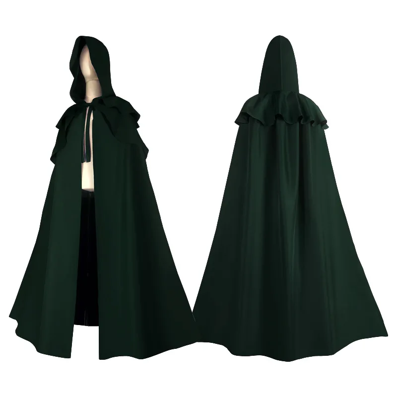 Adult Halloween Medieval  Long Hooded Cloak Capes Knight Pirate Prince Men Gothic Retro Cloak Capes Carnival Stage Perform Robes