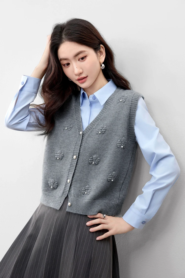 SENTUBILA Strickweste für Damen, Herbst 2026, neue ärmellose Strickjacke, lässige, einreihige Weste mit hohem Stretchanteil, W53JB2692 – Detail 12