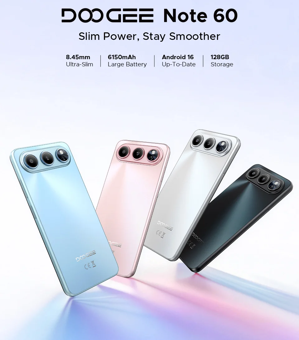 DOOGEE Note 60 Smartphone 6150mAh Battery 6.56'' Display 32GB(3+29) 128GB 13MP Main Camera UNISOC T7225 Android 16 Mobile Phone