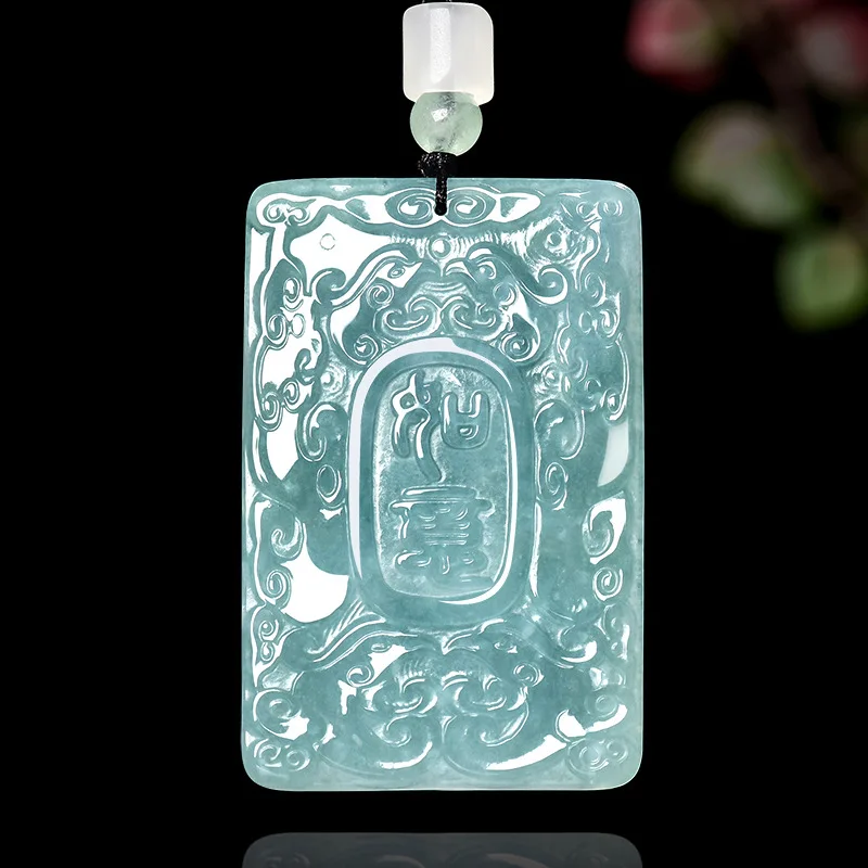

Natural A-grade Jadeite Blue Water Auspicious Antique Pendant Glutinous Jade Charms Men's Charms Women's Jewelry Drop Shipping