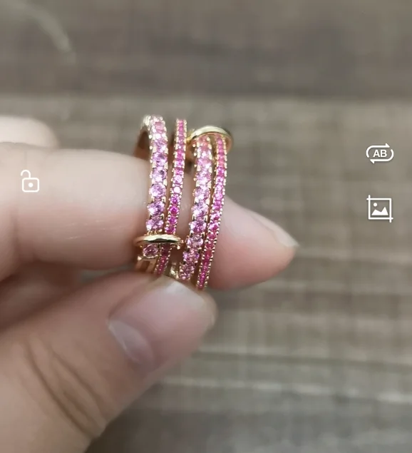 

Brass AAA Zircon Pink Blue Green Link Chain Rings Women Jewlery Designer T Show Club Cocktail Party Rare Japan Korean INS