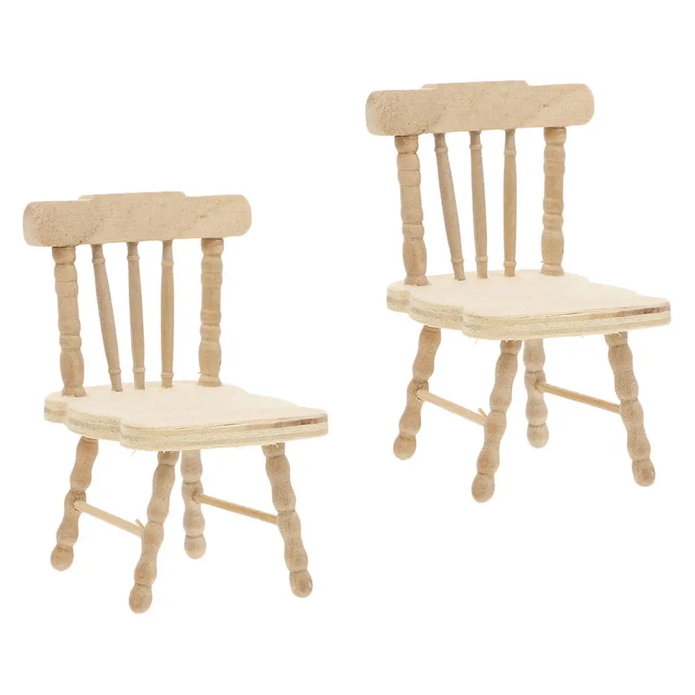 

2 шт. Изысканные миниатюрные деревянные стулья, легкие, компактные, реалистичные, для декора мини-комнат и DIY-моделирования