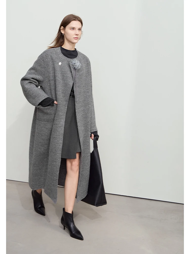 Amii-女性用ウールコート,ラウンドカラー,取り外し可能,新品,ルーズ,100%,冬,2021, 12444013