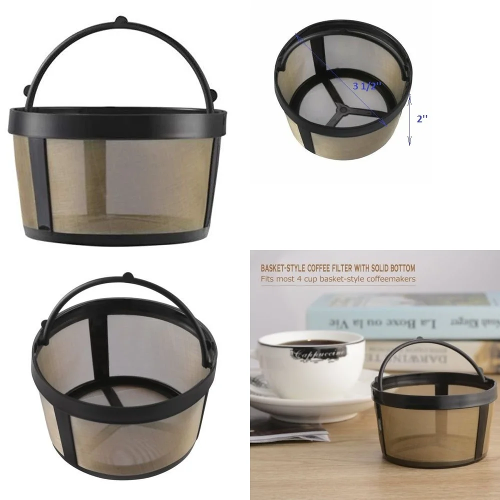 

Reusable 4 Cup Coffee Filter Basket for Mr Coffee Makers Brewer Gold Tone Durable Replacement Filter for Coffee Brewing Machine