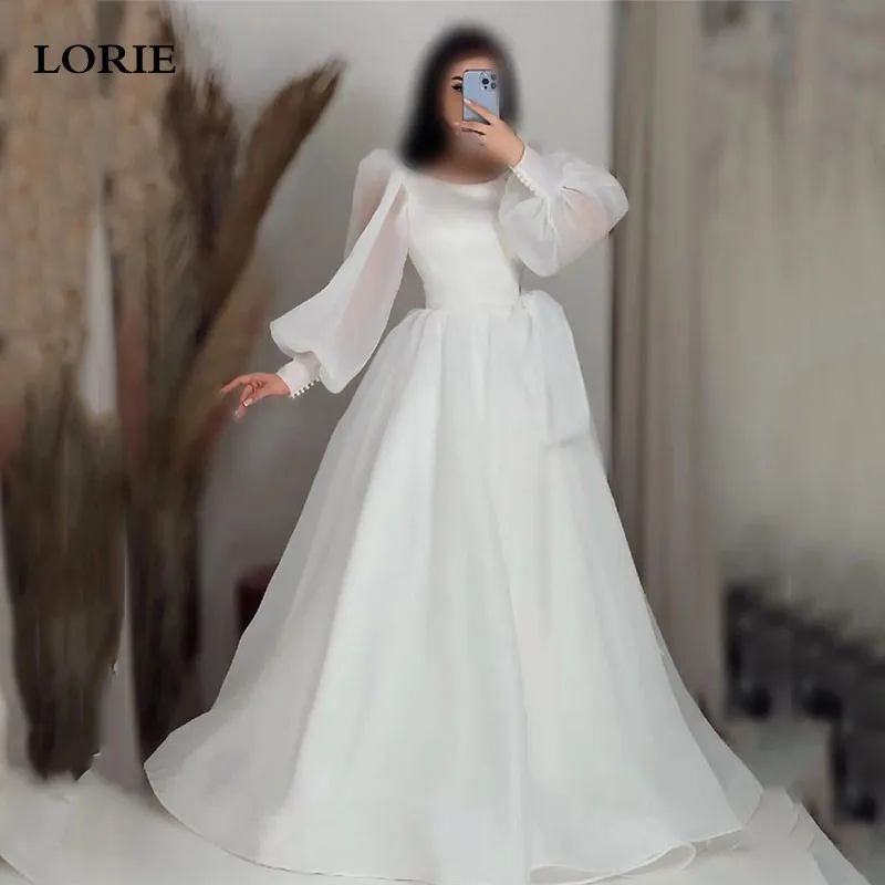 

LORIE Fairy Puff Sleeve Wedding Dresses A Line O Organza Bride Dress Elegant Classic Modest Bride Wedding Gowns