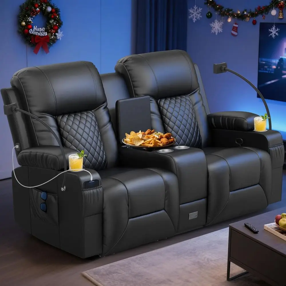

Loveseat Recliner Soa, Home Theater Seating with Center ole, Reclining Loveseat RV Couch with USB Ports & Pe Holders, Wall Her R
