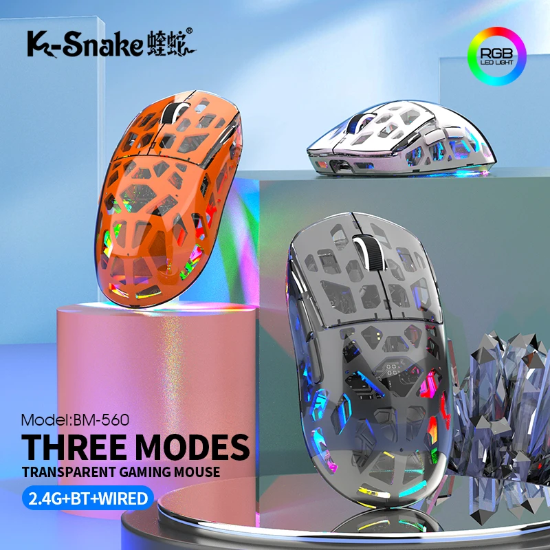

K-sanke BM560 Bluetooth Wireless Transparent Mouse, Gaming, Three-Mode, Laptop, Office, Gaming, Lightweight, RGB