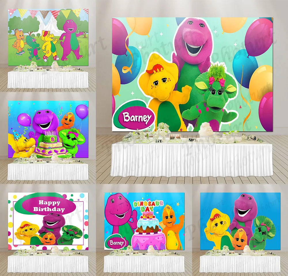 Cute Muppets Barney Dinosaur Backdrop Kids Birthday Decoration Background Vinyl Polyester Photography Decor Props