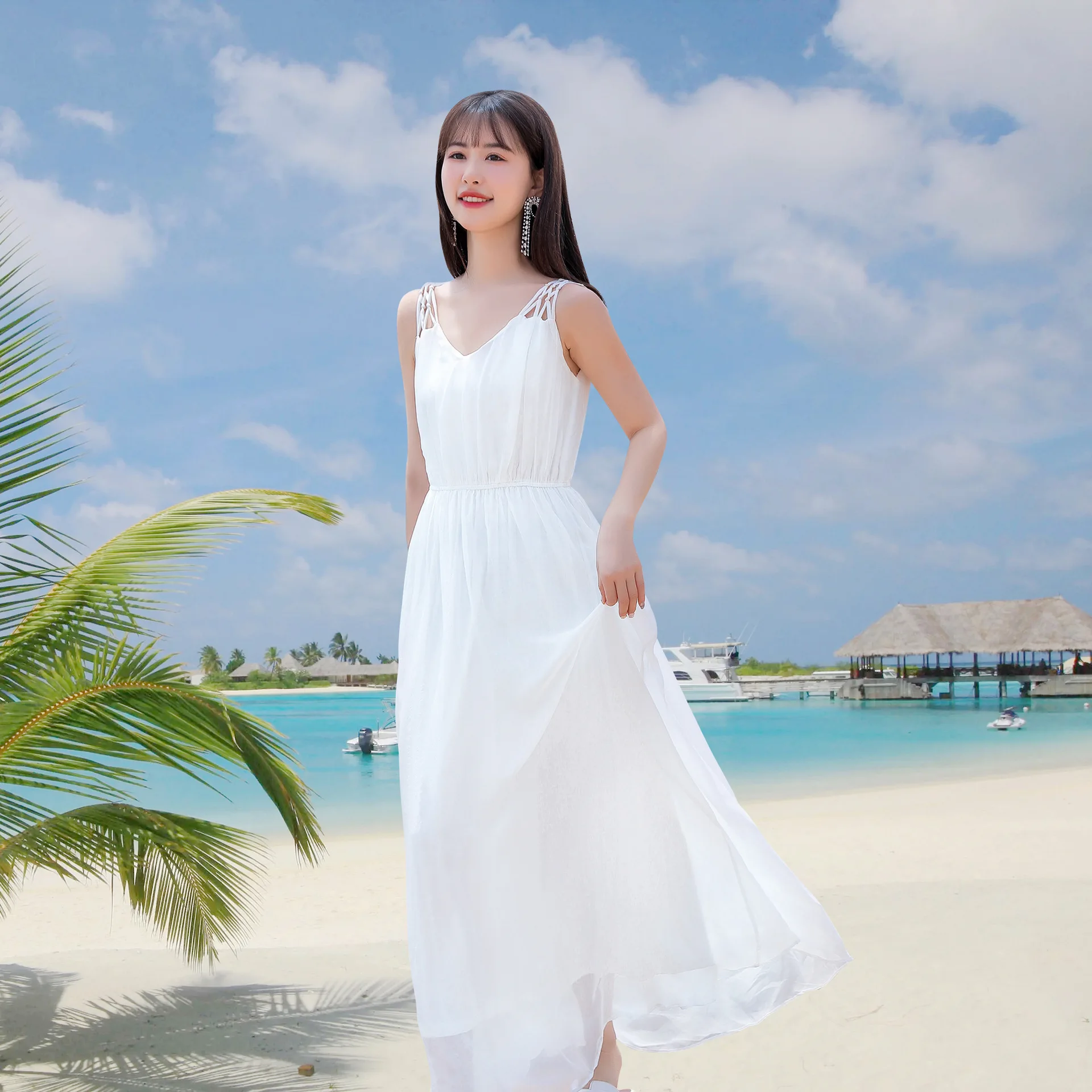 2025 New Silk Dress Women High Quality Lady Beach dress Clothing Summer 58033