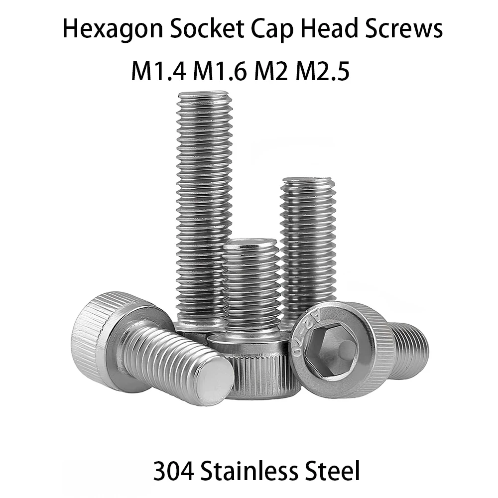 

304 Stainless Steel Hexagon Socket Head Cap Screws M1.4 M1.6 M2 M2.5 Allen Head Screw Extended Bolt Length 3/4/5/6/7/8/9/10-40m