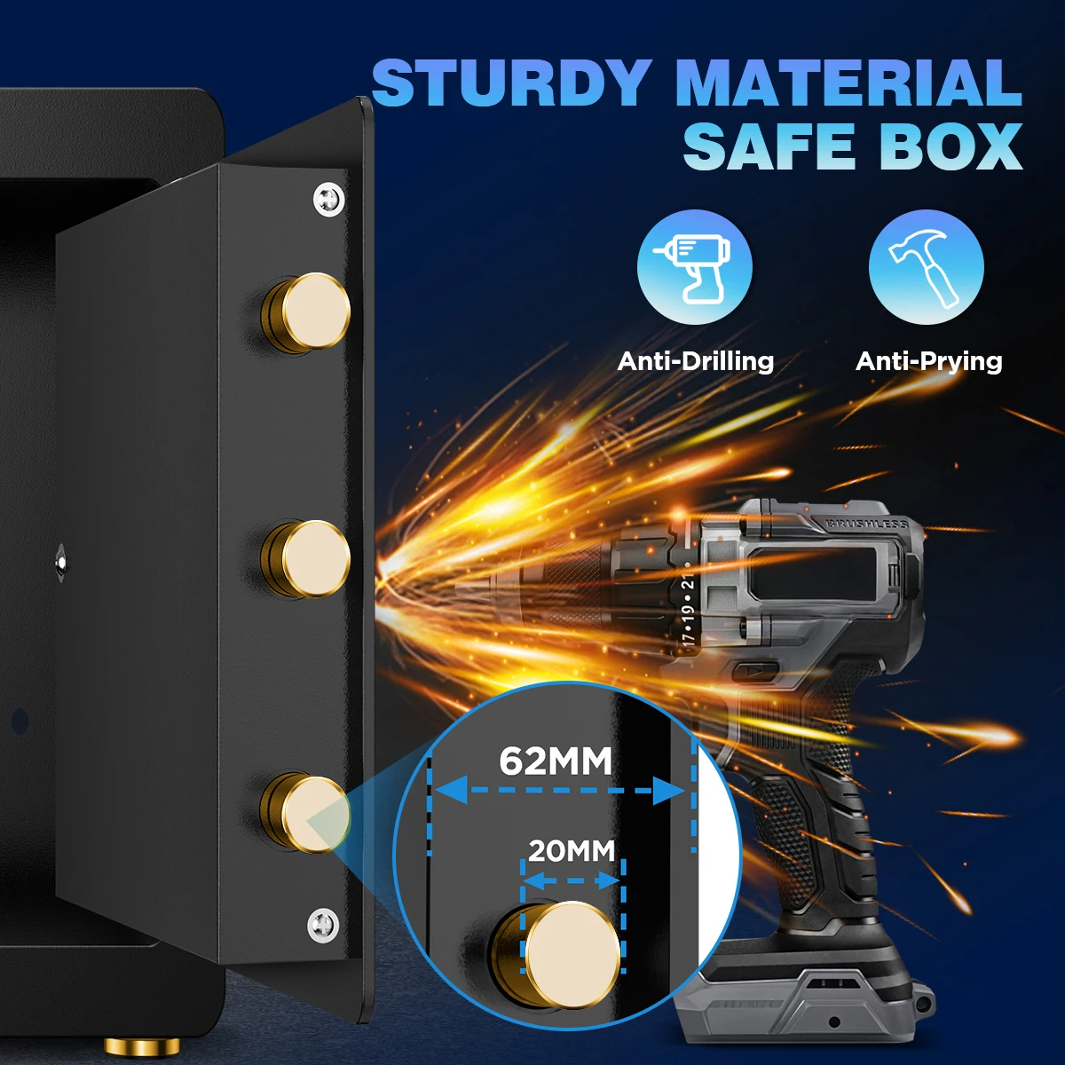 BESAFETY 2.8 Cuft Safe Box, LCD Screen, Home Security With A-Level Fireproof Waterproof Bag & Adjustable Shelf