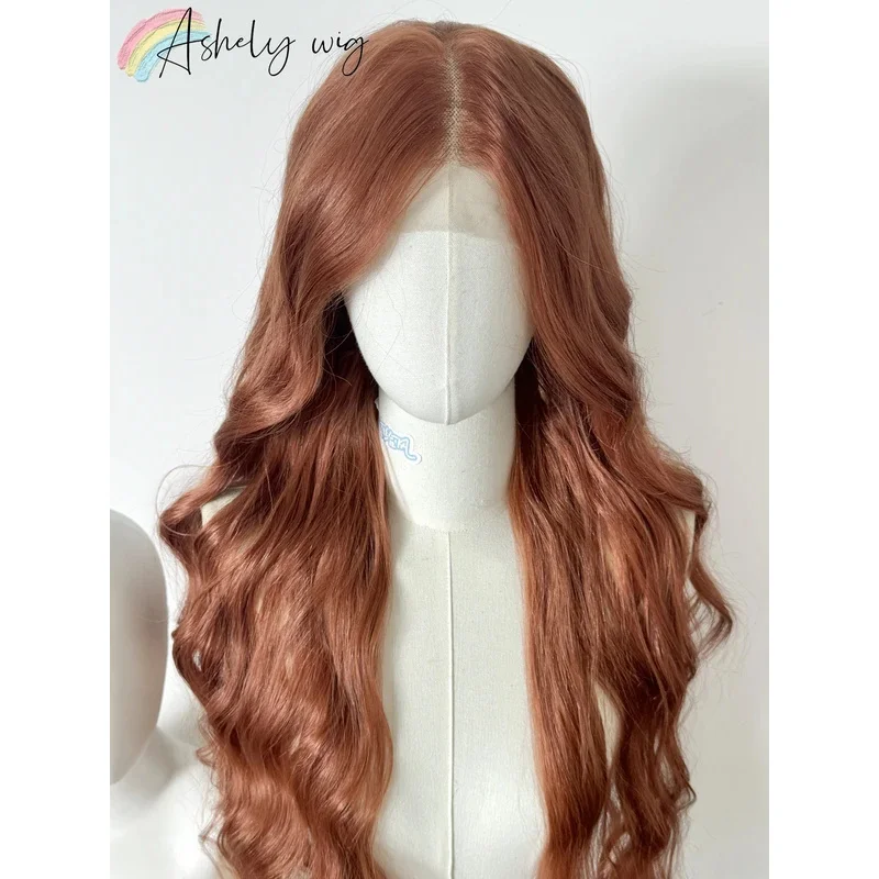 برتقالي داكن شعر مستعار للنساء 26 بوصة 13*4 الدانتيل شعر مستعار أمامي طويل متموج شعري طبيعي الاصطناعية الدانتيل الباروكات للاستخدام Dialy Cospaly
