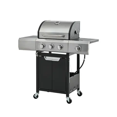 Churrasqueira a Gás de Aço Inoxidável com 3 Queimadores e Queimador Lateral para Churrasco ao Ar Livre e Camping