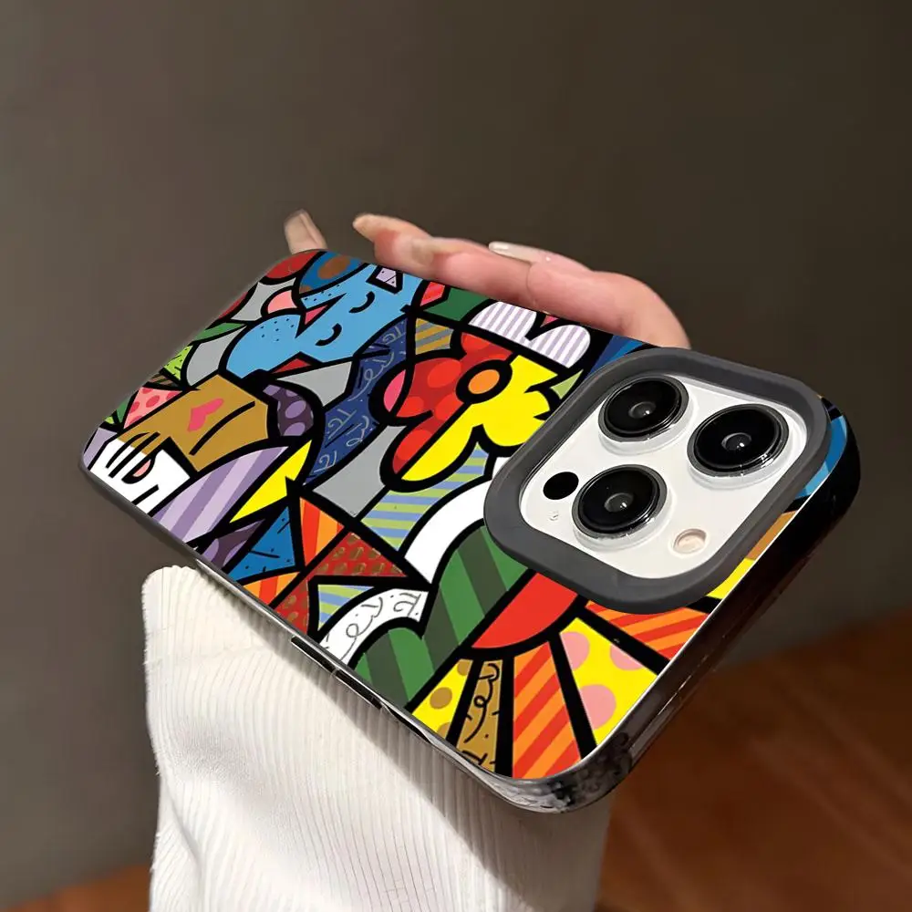 Capa de Celular Art R-Romero Britto Luxuosa para iPhone 17 Air 16 15 14 13 12 11 Pro Max Antichoque Fosca Translúcida