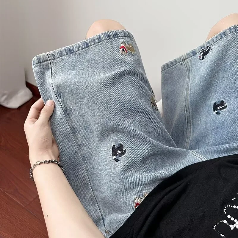 Luxe Label Removed Casual Loose Fit Unisex Jeans Polyester Fiber Fashionable Wear Resistant Adult Animal Patterned Denim