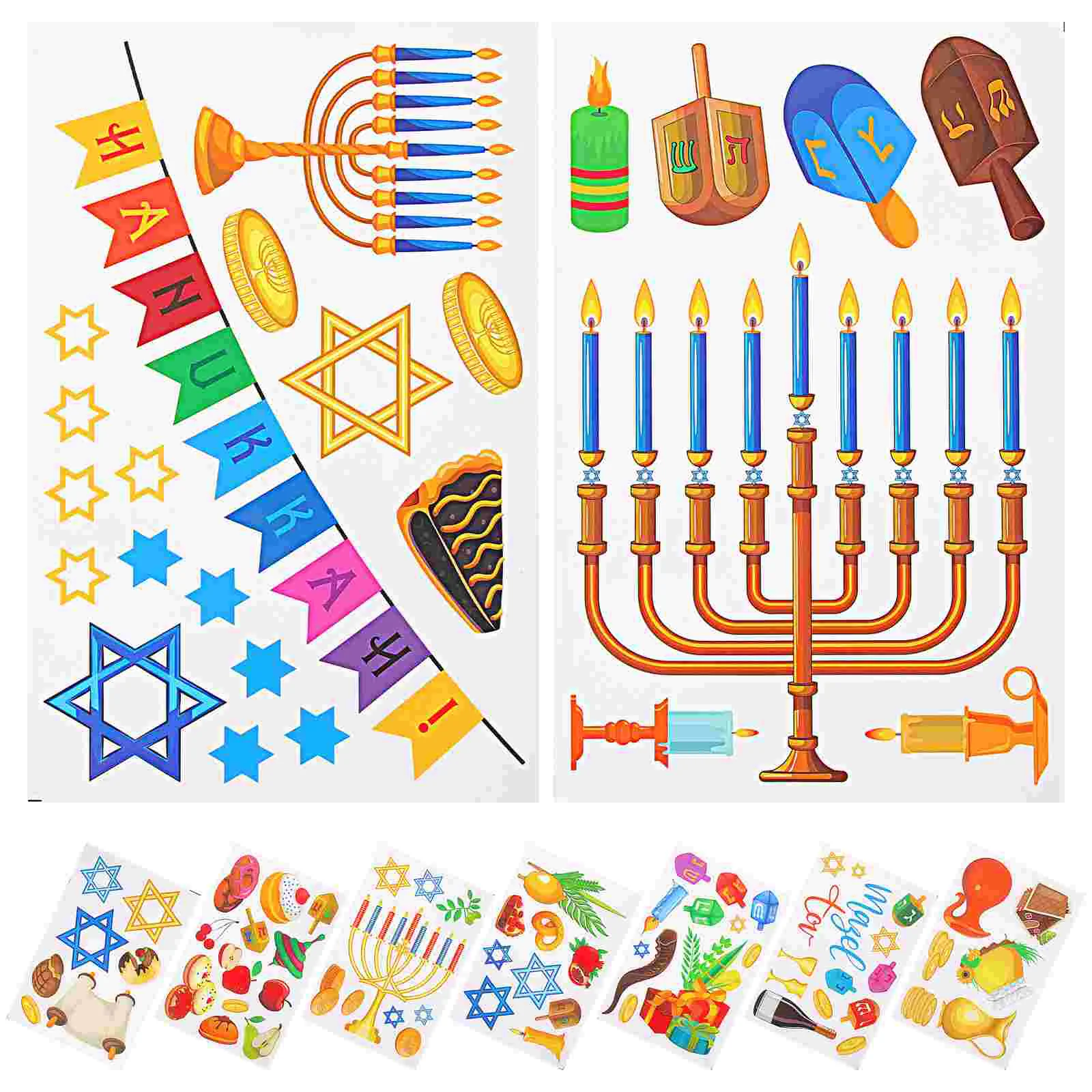 9 Sheets Hanukkah Party Window Glass Door Decoration Static Sticker Graphics DIY Stickers Clings Electrostatic Film