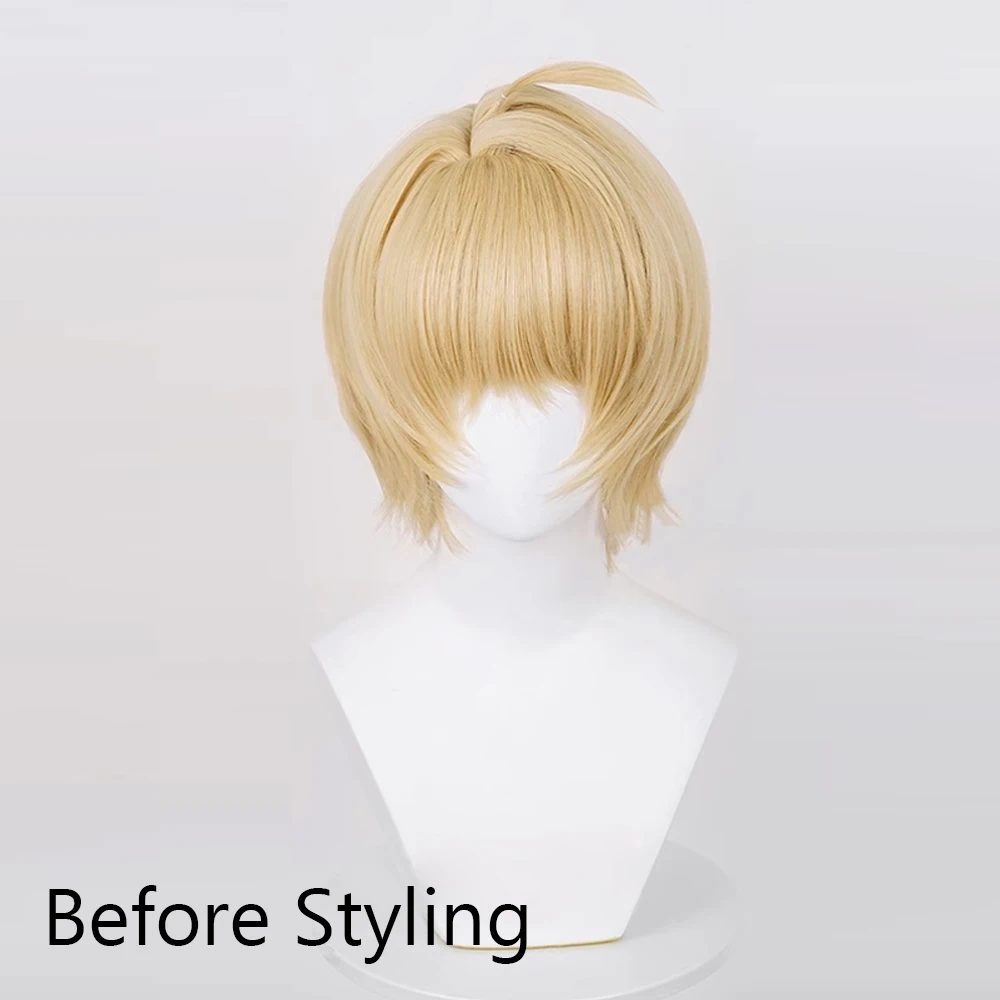 Synthetische blonde kurze gerade Perücke mit Pony Anime Spiel Cosplay flauschige Männer hitze beständige Perücke für Party – Detail 1