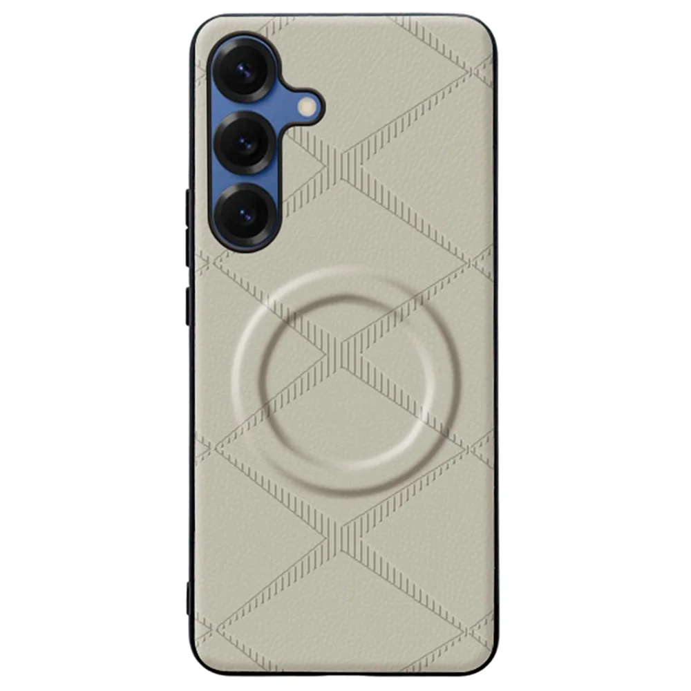 For Samsung Galaxy A56 5G Magnetic Case X-Patterned TPU PU Leather PC Anti-Drop Phone Cover - Grey