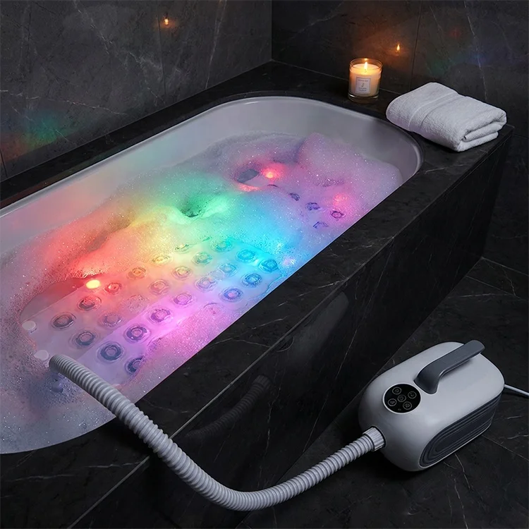 8-Color LED Waterproof Spa Bubble Bath Massager Portable Home SPA Mat 6-Level Intensity Chromotherapy Relaxation Sleep Aid