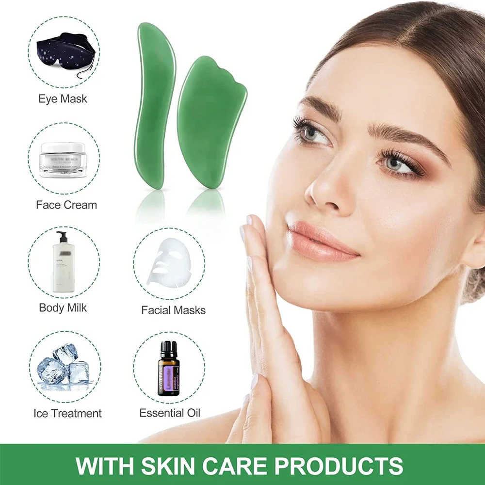 Gua Sha-herramientas faciales de masaje para cara y cuerpo, tablero raspador de Jade de piedra Natural para Lifting de la piel, eliminador de arrugas, cuidado de belleza