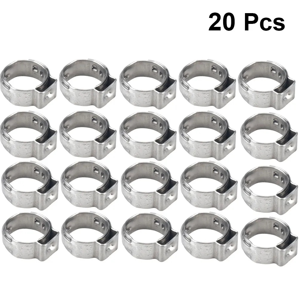 20Pcs Single Ear Hose Clip Stainless Steel Drive Clamp Heavy Duty for Water Hose Pipe Marine Automotive Pipe Clamp
