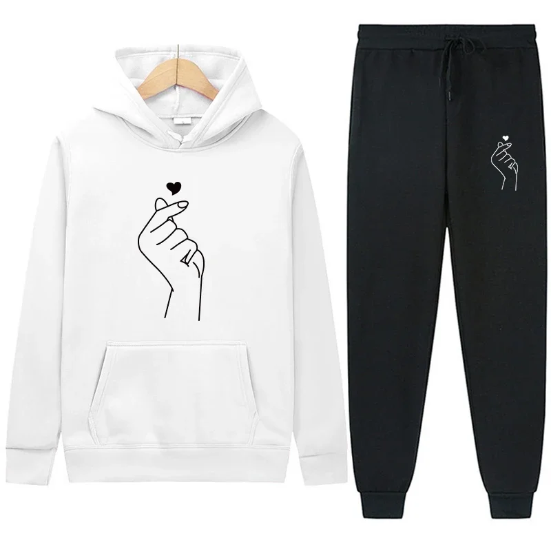 

Korean Style Mens Tracksuit Print Casual Sweatshirt Sportswear Set Outdoors Sports Jogging Mens Clothing O Neck Hoodies Outfits