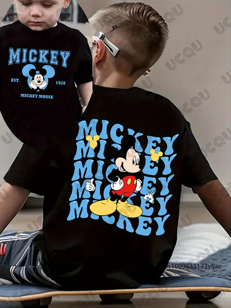 

MINISO Cartoon Disney Mickey Mouse Print Cotton T-shirt For Children Summer Short Sleeve Tees Casual Streetwear Kids/Adult Tops