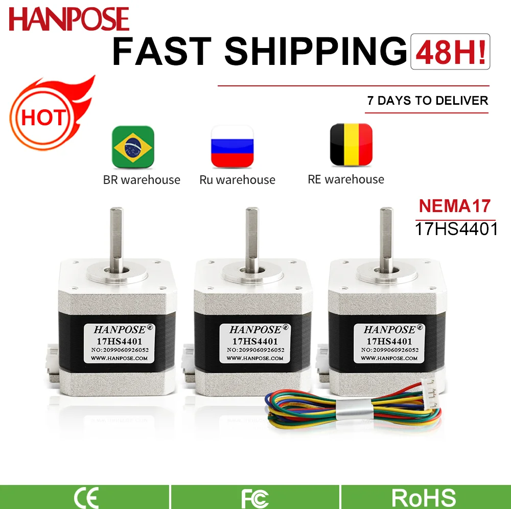 HANPOSE 3PCS 3D printer 4-lead Nema17 Stepper Motor 42 motor 42BYGH 1.5A (17HS4401) step motor for CNC XYZ Nema 17 stepper motor