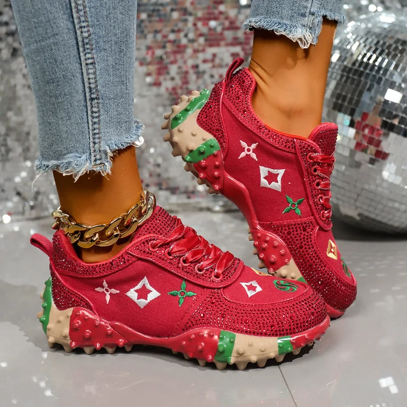 Klasyczne sneakersy outdoorowe z haftem, luksusowe buty designerskie z kryształami, gumowe, antypoślizgowe buty do biegania, wygodne buty.