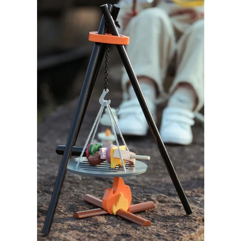 Ensemble de jeu de Simulation de Camping en bois pour enfants, pique-nique en plein air, barbecue, Simulation de feu de camp, jouets de cuisine, cadeau d'anniversaire pour enfants