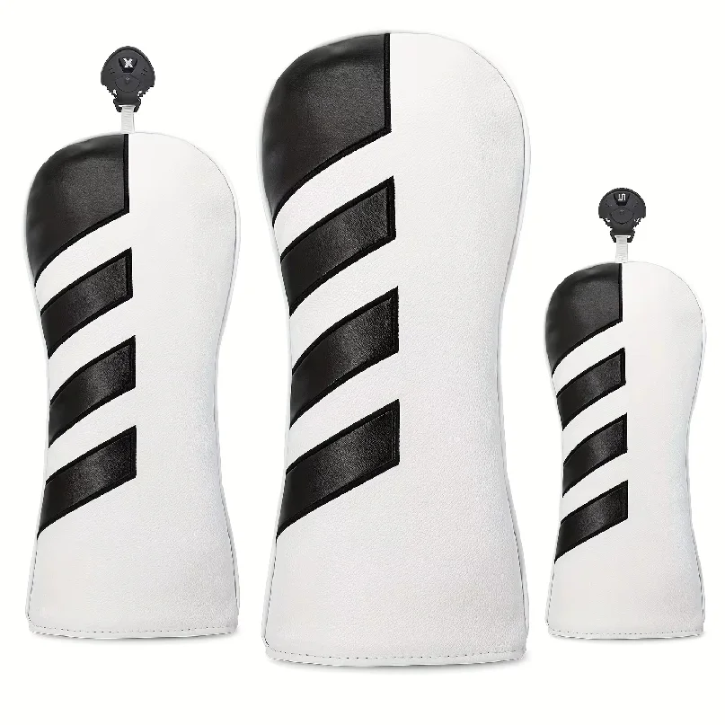 1pc or 3pcs Golf Wood Head Covers Compatible for Driver, Fairway, Hybrid Clubs - Durable Headcaps with Style Options,