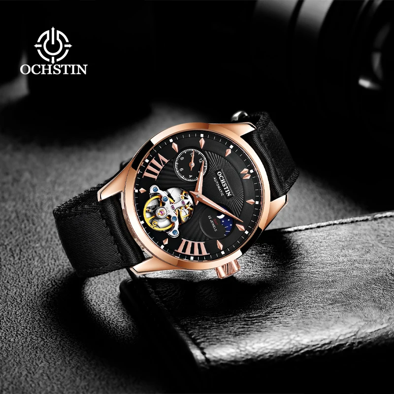 

OCHSTIN Man Skeleton Mechanical Movement New Creative Nylon Series Tourbillon Watches Men's Sun Moon Phrase Classic Wristwatch