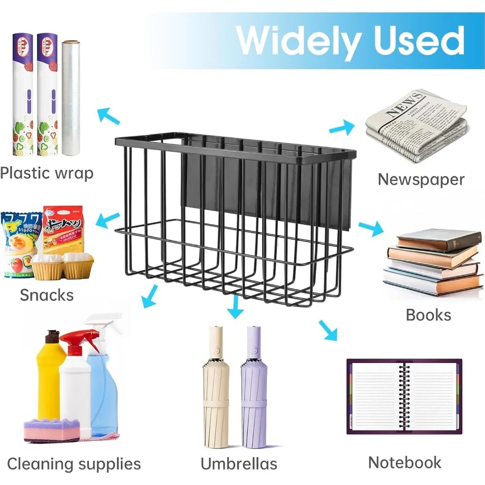 رف منظم غرفة الغسيل المغناطيسي، رف تخزين أسود غير لامع للغسالة أو جانب المجفف - حامل مغناطيسي، بدون مثقاب - يتضمن