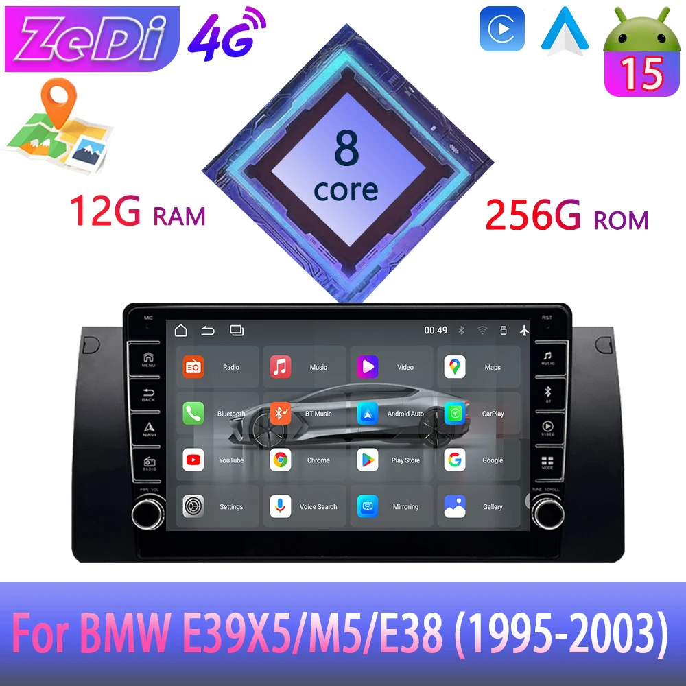 Para BMW E39X5/M5/E38 (1995-2003) Android 15, CarPlay, Android Auto, entrada de cámara de reversa, pantalla dividida, navegación y otras funciones.