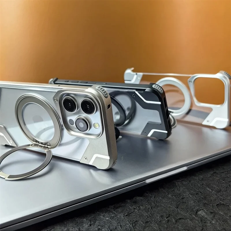 Aluminum Alloy Frame Magnetic Phone Case For iPhone 16 Pro Max 14 13 15 Plus Metal Frameless Transparent PC Hard Cover