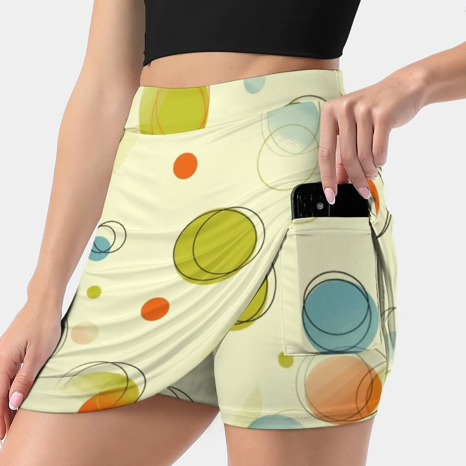 Midcentury Modern Bubble Dots modello astratto donne gonne da Tennis Golf Badminton Pantskirt sport Phone Pocket Skort Retro