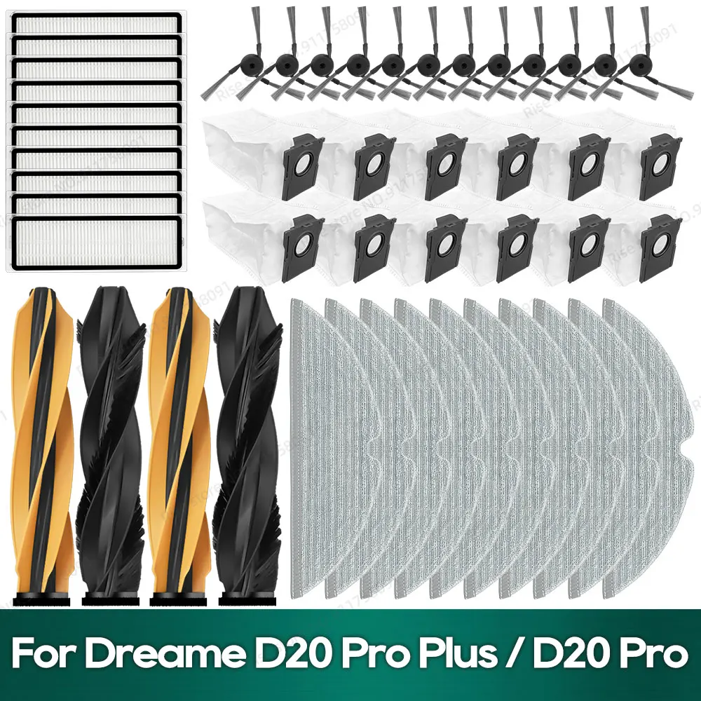 Compatible avec Dreame D20 Pro Plus / D20 Pro, accessoires, brosse principale, filtre Hepa, sac à poussière, pièces de rechange en tissu de vadrouille