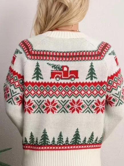 Autumn and Winter Classic Comfortable Casual Lazy Christmas Tree Jacquard Embroidery Round Neck Pullover Sweater