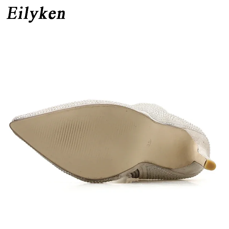 Eilyken Lente Herfst Kristal Steentjes Vrouw Enkellaarsjes Sexy Dunne Hoge Hakken Rits Puntschoen Moderne Vrouwtjes Schoenen