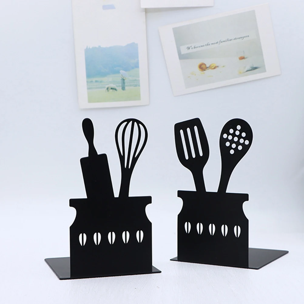 

2pcs Bookends Metal Cartoon L Shaped Kitchen Storage Office Decorative Stoppers Shelf ganizer Holders Cute for Study