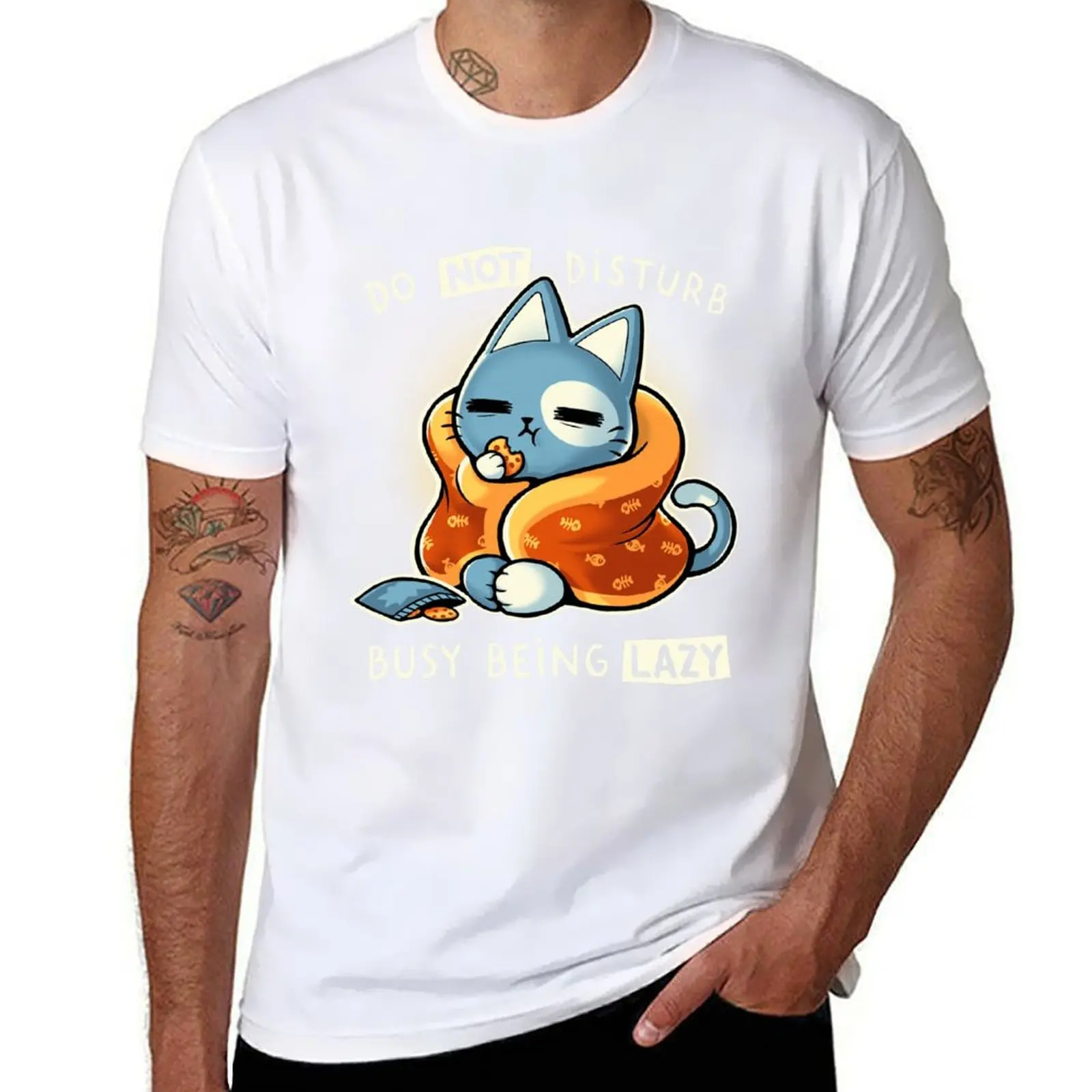 

Busy being Lazy - Cute cat - Do not disturb - procrastination kitty T-Shirt man t shirts cotton man t shirt designer