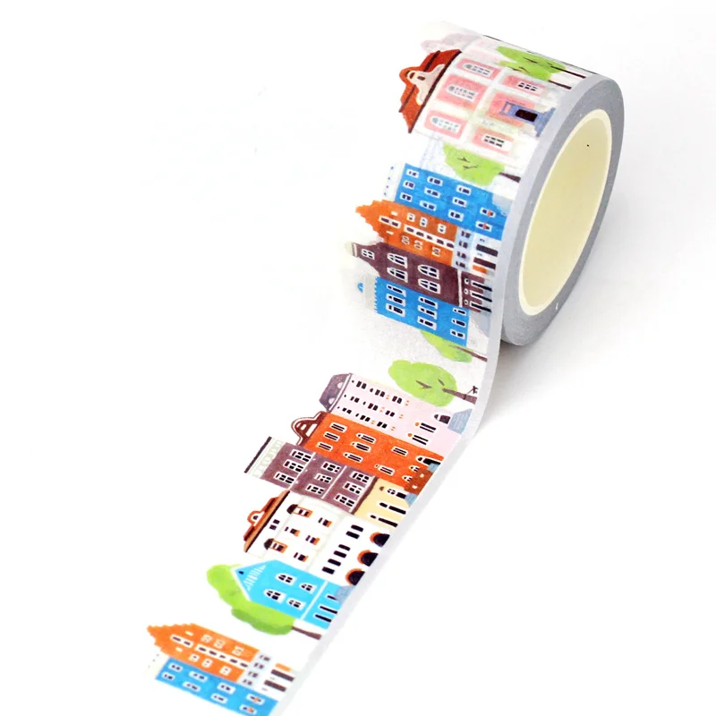 NEW 1PC. Decorative Cute City 30mm Wide House Greening Wide Paper Washi Tape Journaling Adhesive Masking Tape Papeleria