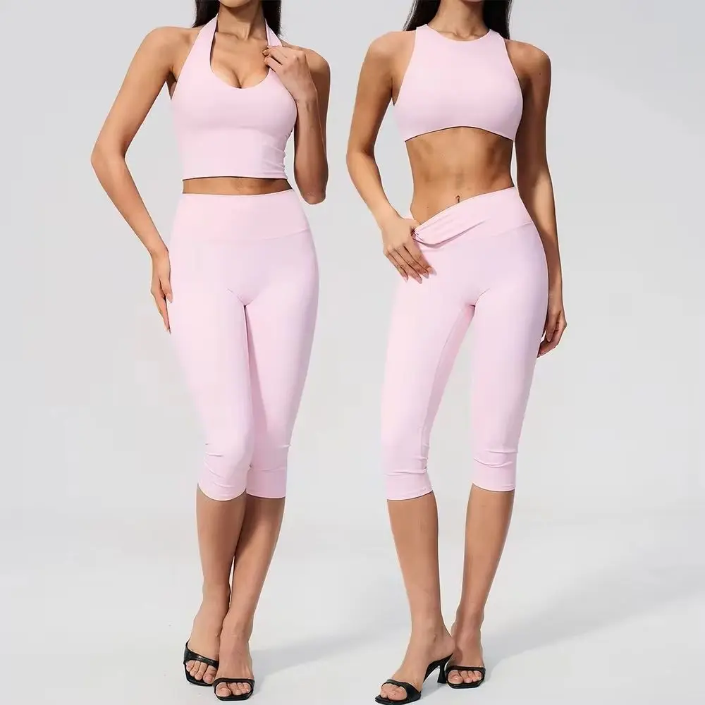 Capri Pants Suit 2PCS Yoga Set Women Tracksuit Sports Leggings Gym Suit Fitness Bra Sportswear Workout Clothes Athletic Wear Set