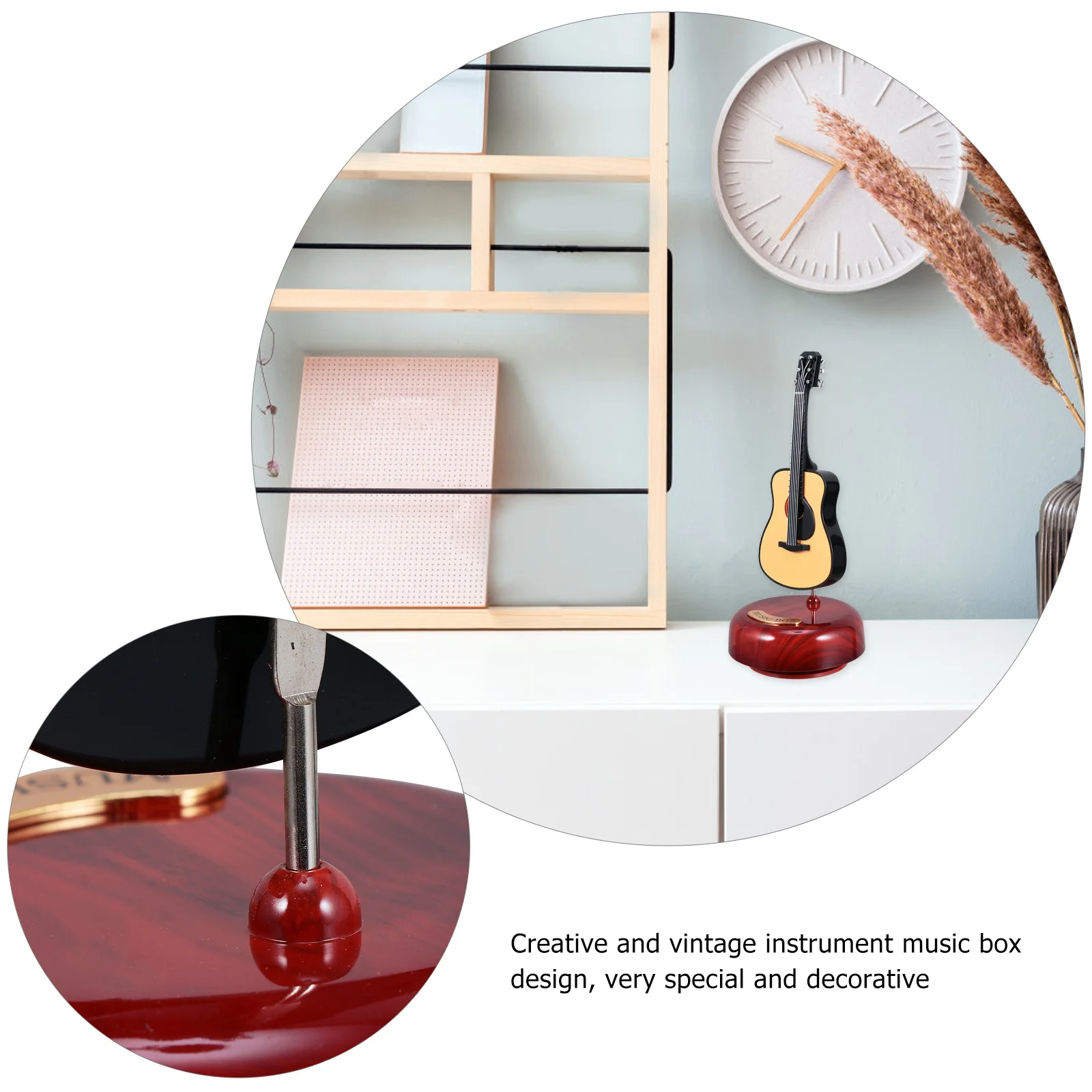 

Guitar Music Box Vintage Design Decorative Household Desktop Ornament For Kids Room Bedroom Table Display Craft